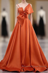 A Line Orange Satin Semi Formal Prom Dress Sweet Bow Birthday Party Dress